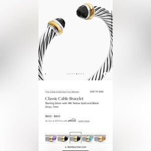 David Yurman Classic Cable 7mm 14k Gold Sterling Silver Faceted Onyx